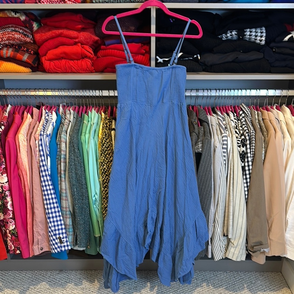 Studio Park blue gauzy adjustable strap smocked bodice midi dress size XS